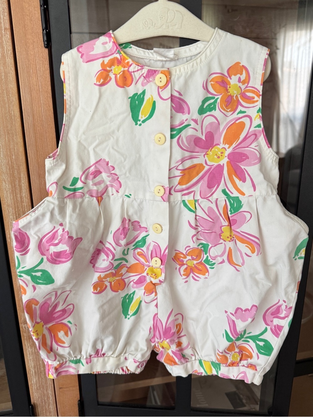 Vintage 90s floral bubble romper sleeveless flowers toddler baby girl buttons